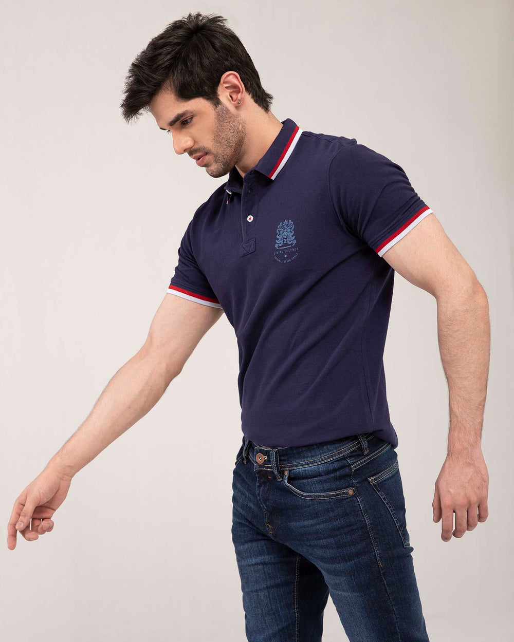 ADAM Men's 100% Cotton Polo – Side Angle Showing Tipping Collar and Classic Fit