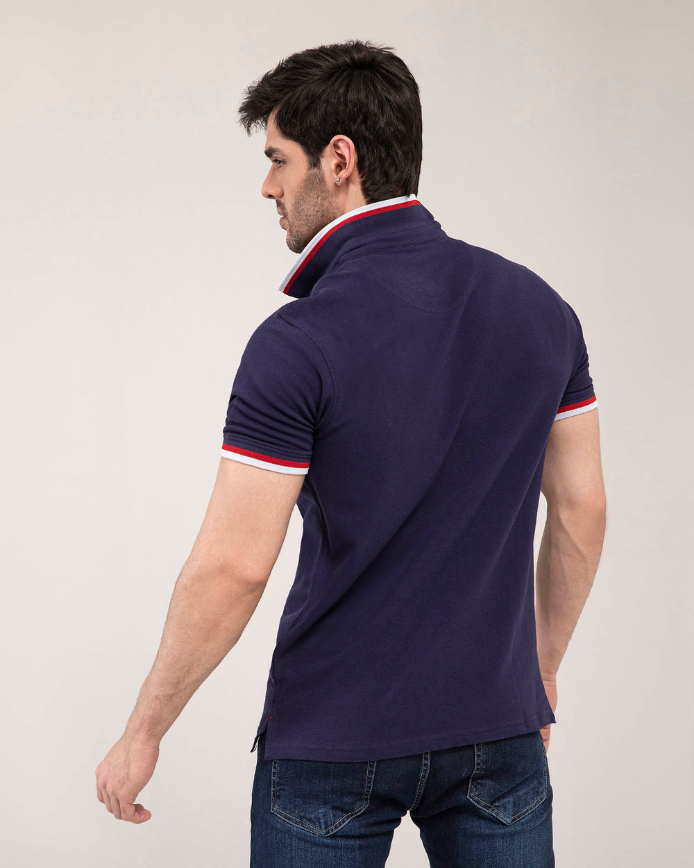 ADAM Men's Polo with Contrast Collar Trim – Full Body Shot Showing Regular Fit and Ribbed Cuffs