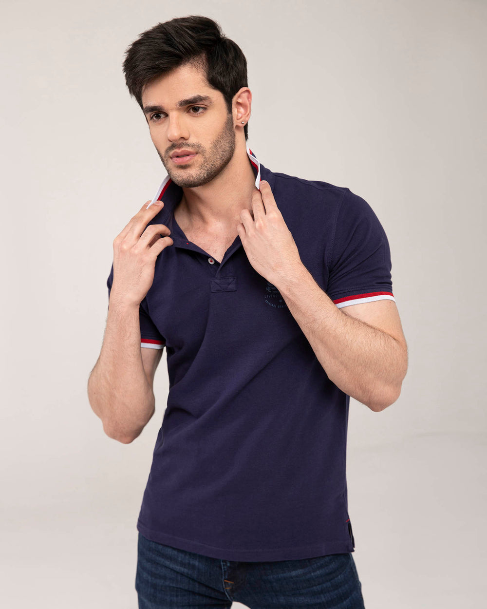 ADAM Men's Tipping Collar Polo Shirt – Front View with Contrast Trim and Regular Fit Silhouette