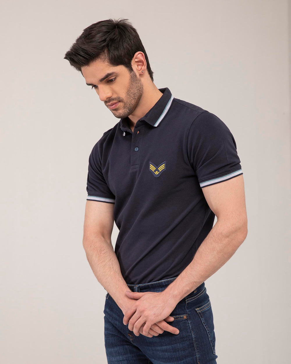 REGULAR FIT POLO WITH TIPPING COLLAR AND EMBROIDERY MEN, Polo, POLO SHIRT, SUMMER 2021 - Adam Clothing