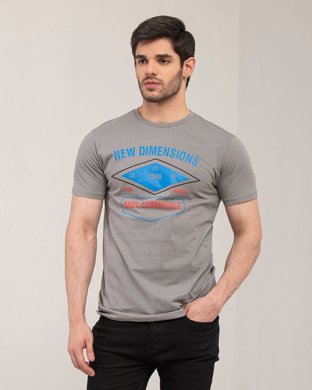 Men's 100% cotton graphic tee in grey – New Dimensions print, regular fit ADAM
