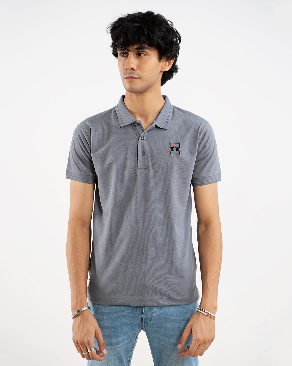 ADAM Grey Embroidery Polo – 100% Cotton Men's Polo Shirt with Chest Embroidery – Grey