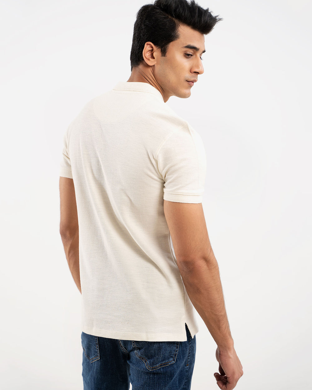 ADAM Men's Off White Polo Shirt – Close-Up of Yellow Embroidery Badge on Chest