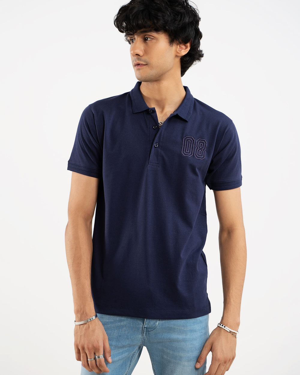 ADAM Clothing men's navy embroidery plain polo shirt – 100% cotton, regular fit