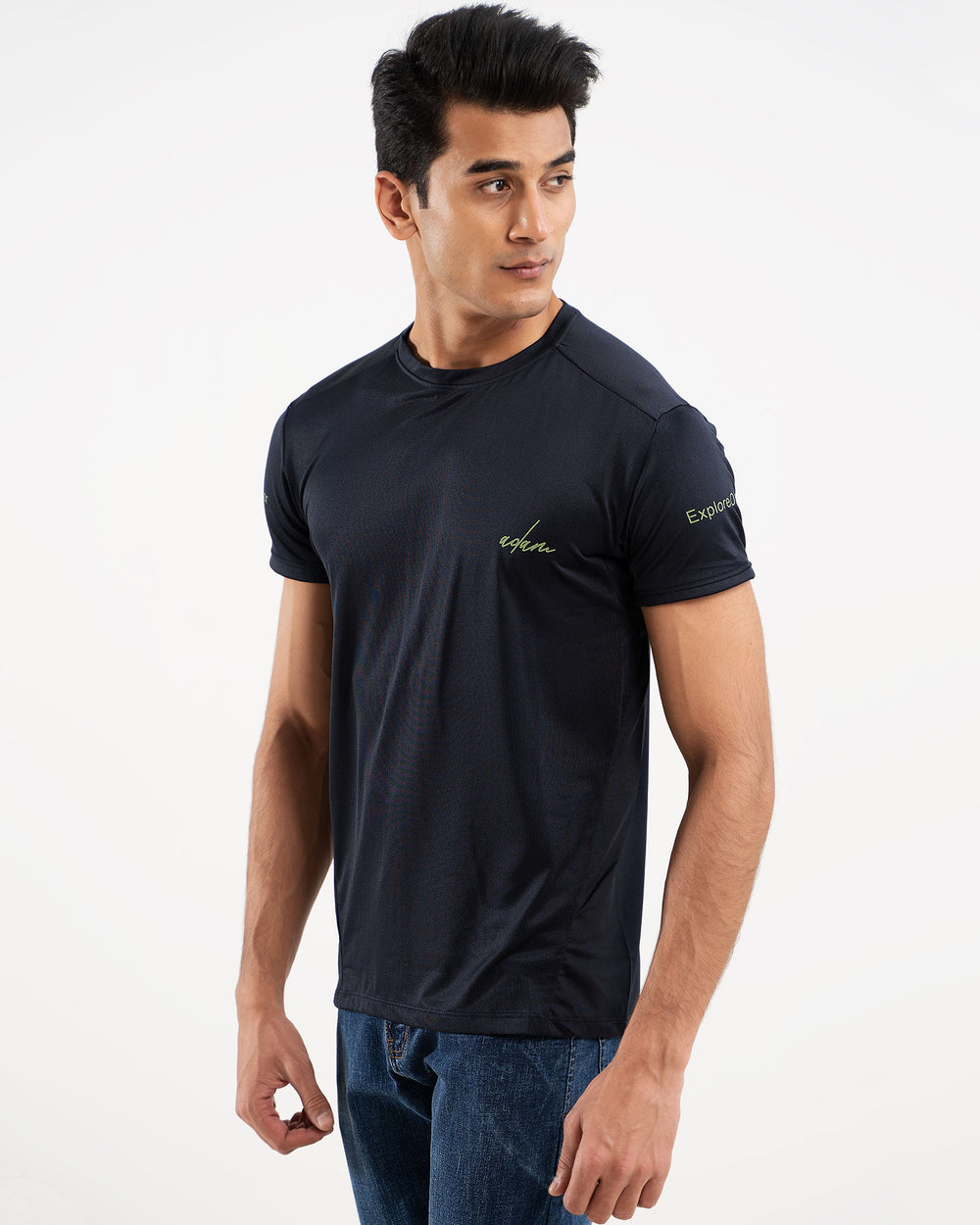 Men's Navy Blue Activewear Sports Tee - Side View