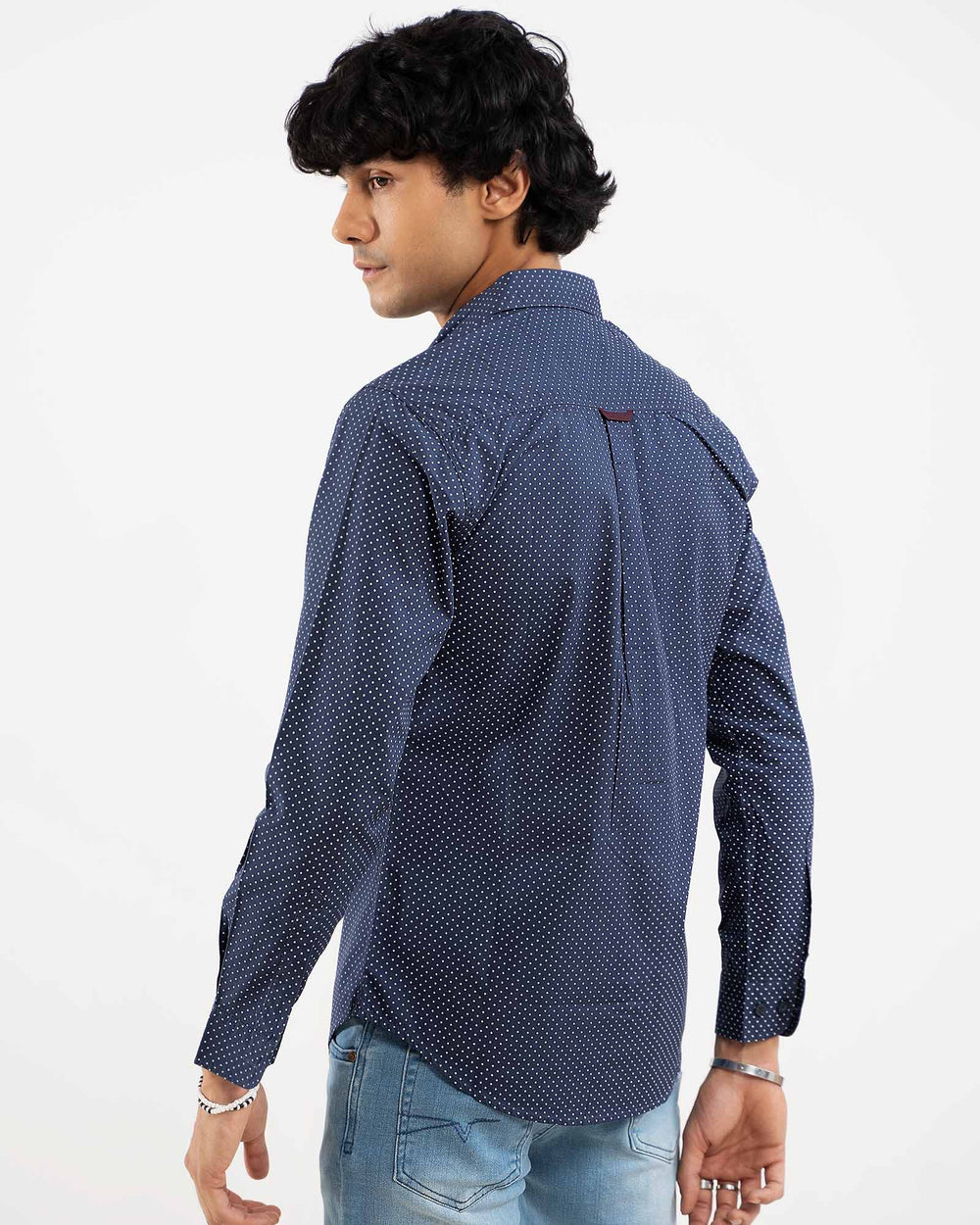 Navy polka dot casual shirt for men – regular fit, 100% cotton, full sleeves – ADAM Clothing Pakistan back