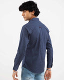 Navy polka dot casual shirt for men – regular fit, 100% cotton, full sleeves – ADAM Clothing Pakistan back