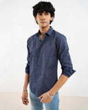 Navy polka dot casual shirt for men – regular fit, 100% cotton, full sleeves – ADAM Clothing Pakistan