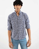 Blue Textured Cotton Casual Shirt for Men