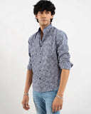Blue Textured Cotton Casual Shirt for Men