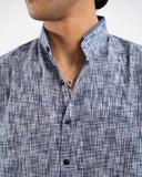 Blue Textured Cotton Casual Shirt for Men