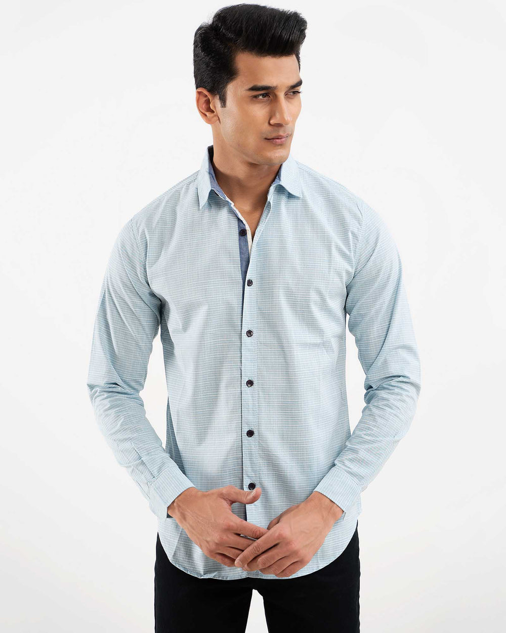 Sky blue casual cotton shirt for men – front view, relaxed fit – ADAM Clothing