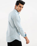 Sky blue shirt for men – side profile view showing fabric texture – ADAM Clothing