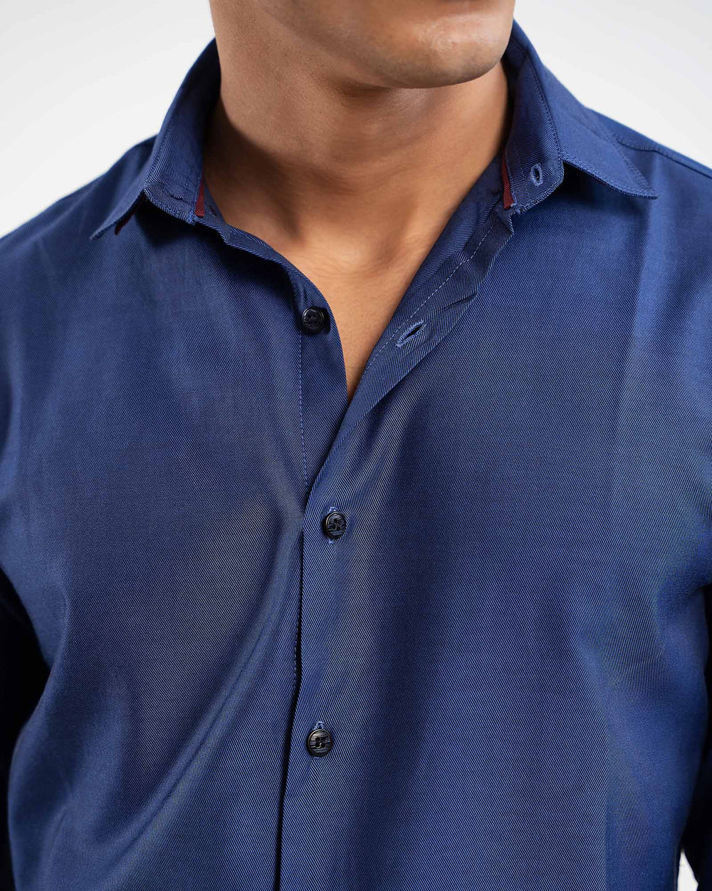 Royal blue 100% cotton casual shirt for men — adjustable cuffs, relaxed fit — ADAM Clothing Pakistan close up