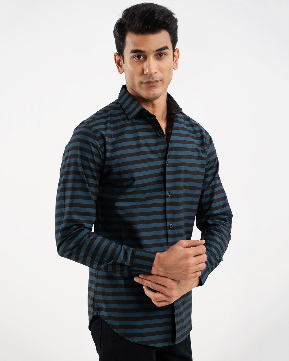 Navy blue stripe casual shirt for men – regular fit, 100% cotton, full sleeves – ADAM Clothing Pakistan cof