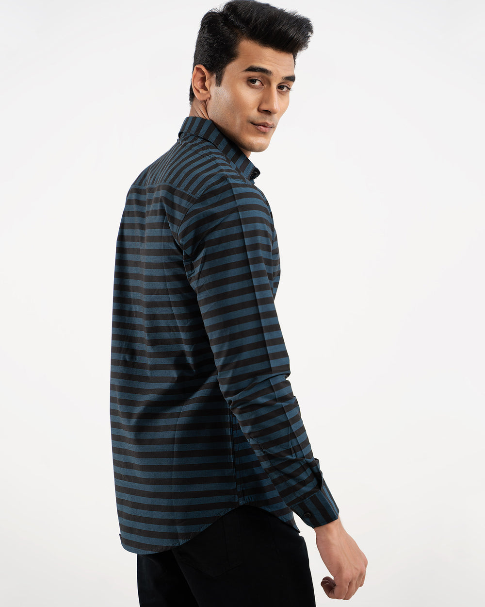 Navy blue stripe casual shirt for men – regular fit, 100% cotton, full sleeves – ADAM Clothing Pakistan back