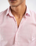 Light pink cotton check shirt for men – regular fit, full sleeves, casual style – ADAM Clothing Pakistan close up