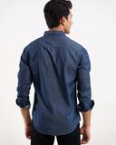 Men's denim casual shirt in blue – regular fit, 100% cotton, full sleeves – ADAM Clothing Pakistan back pose