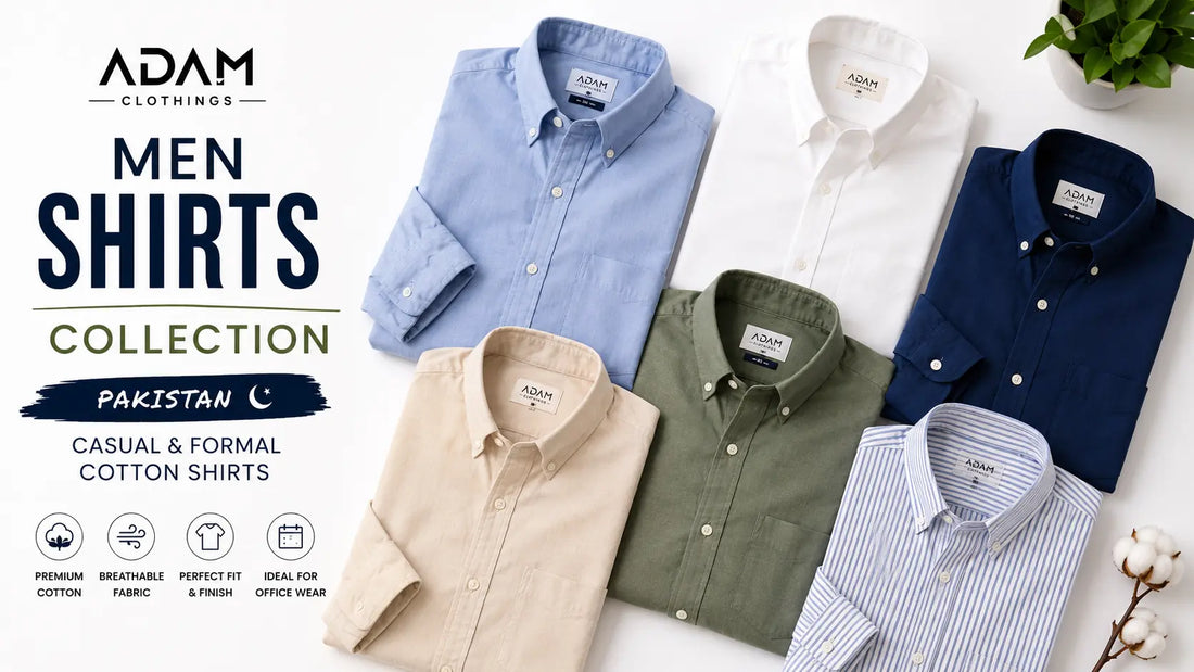 Men shirts collection Pakistan — casual and formal cotton shirts laid flat on white surface