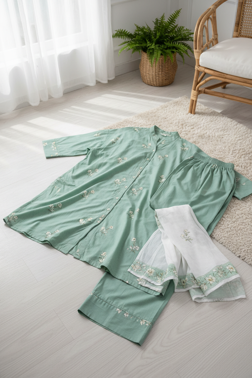 Comfortable cotton night suit for women in Pakistan — two-piece shirt and trouser set