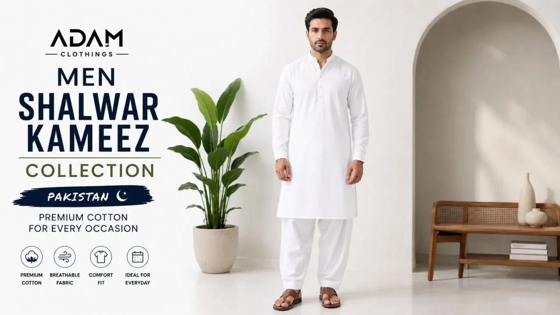 Pakistani man wearing white mens shalwar kameez — front view of straight-cut cotton suit