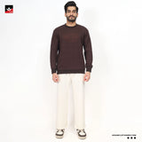 TEXTURED WAFFLE KNIT BROWN SWEATSHIRT