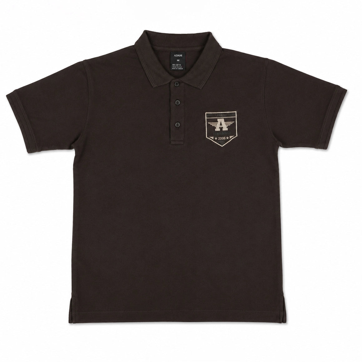 Brown embroidery polo folded flat lay showing soft cotton fabric texture