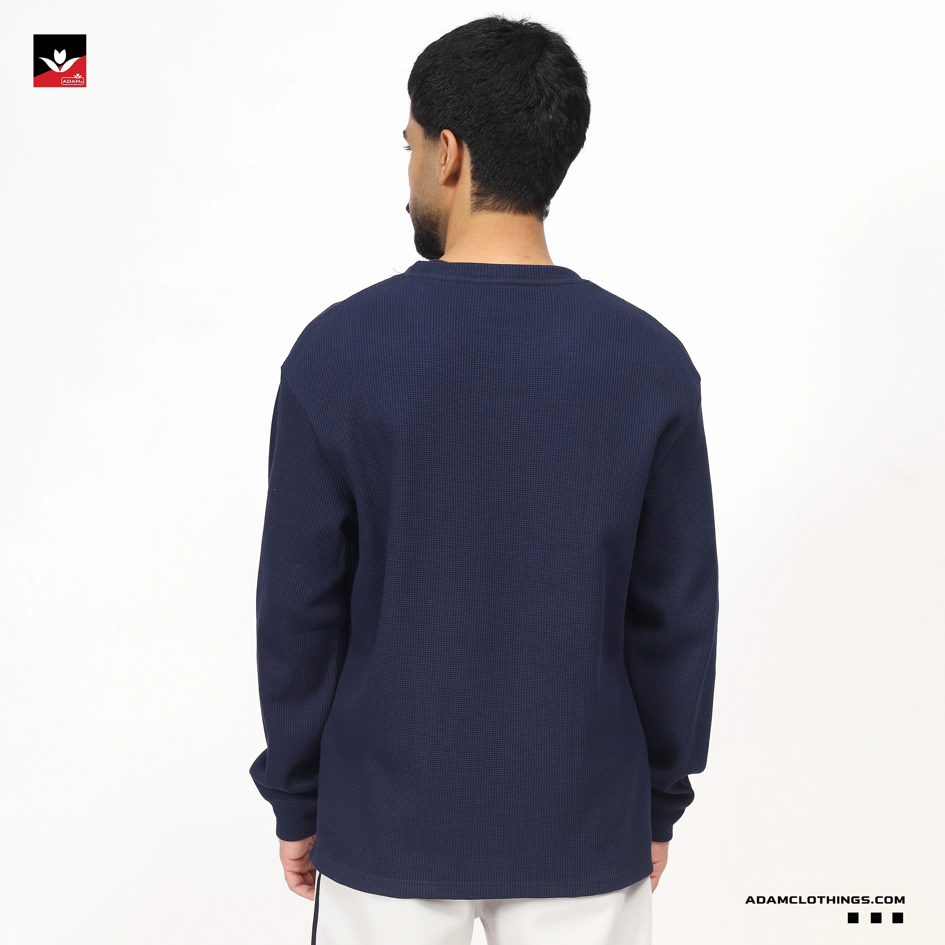 WAFFLE KNIT TEXTURED NAVY SWEATSHIRT