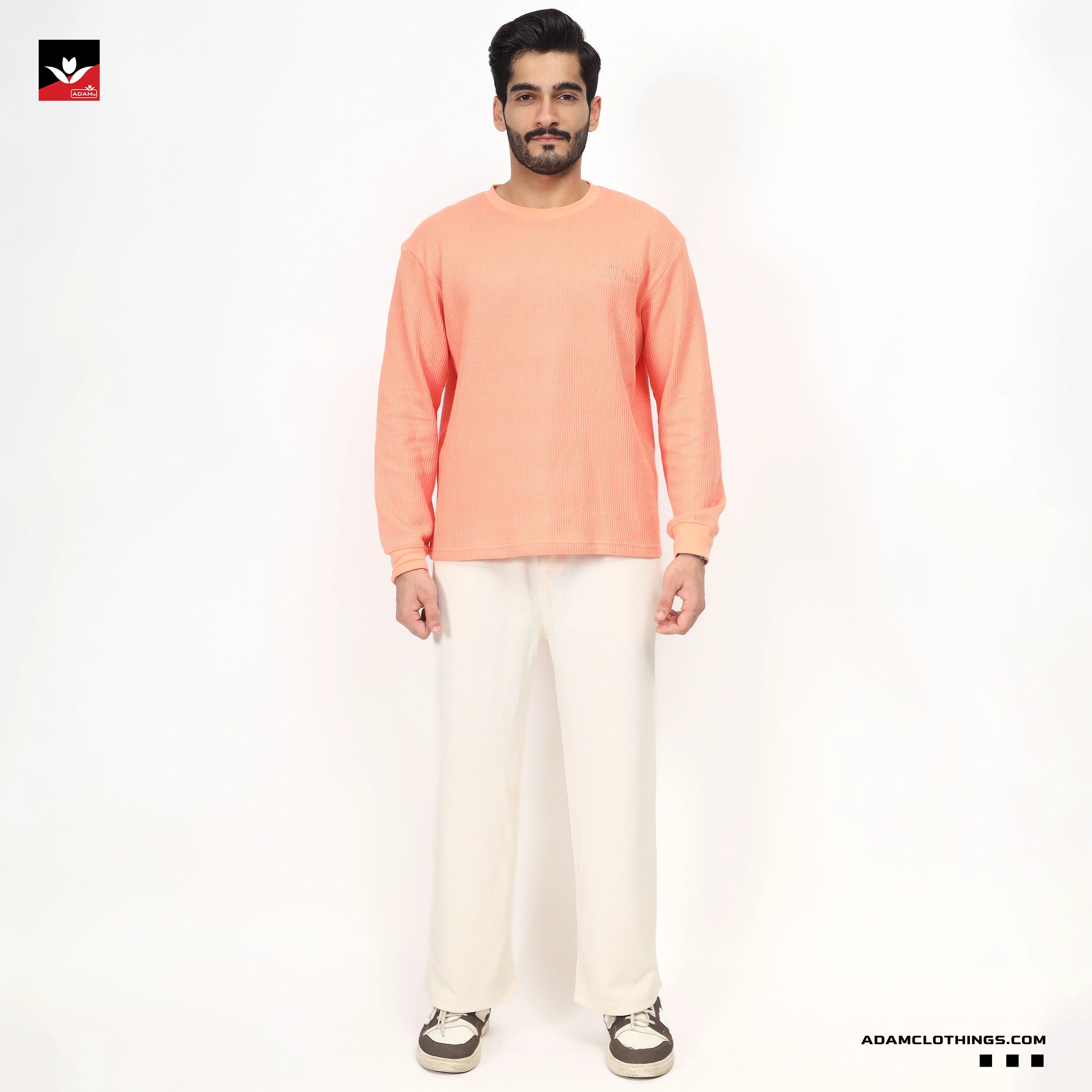 TEXTURED WAFFLE KNIT PEACH SWEATSHIRT