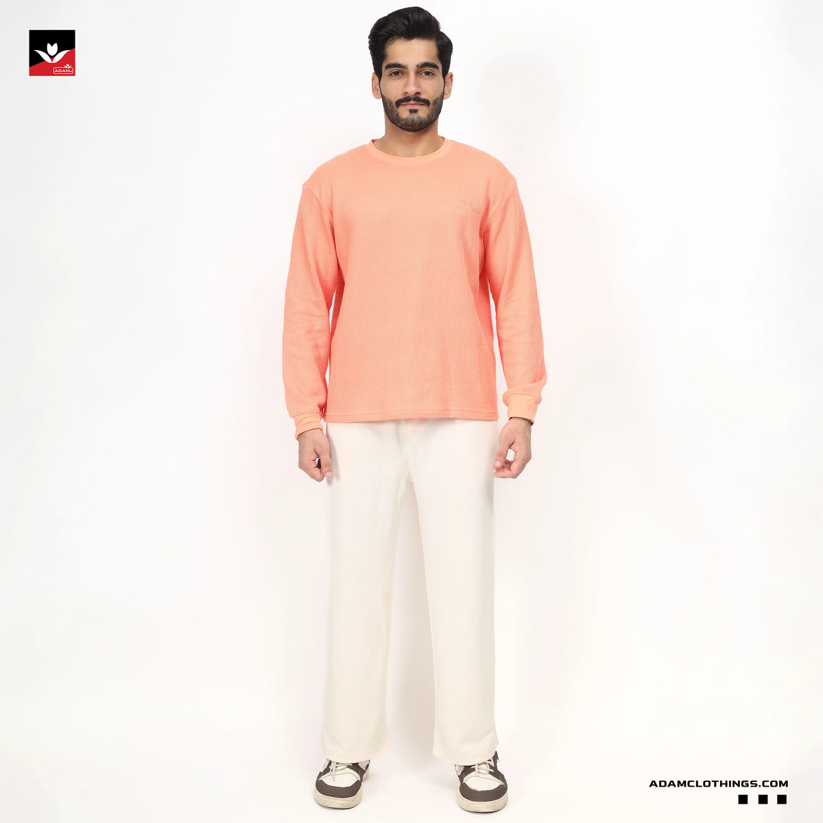 TEXTURED WAFFLE KNIT PEACH SWEATSHIRT