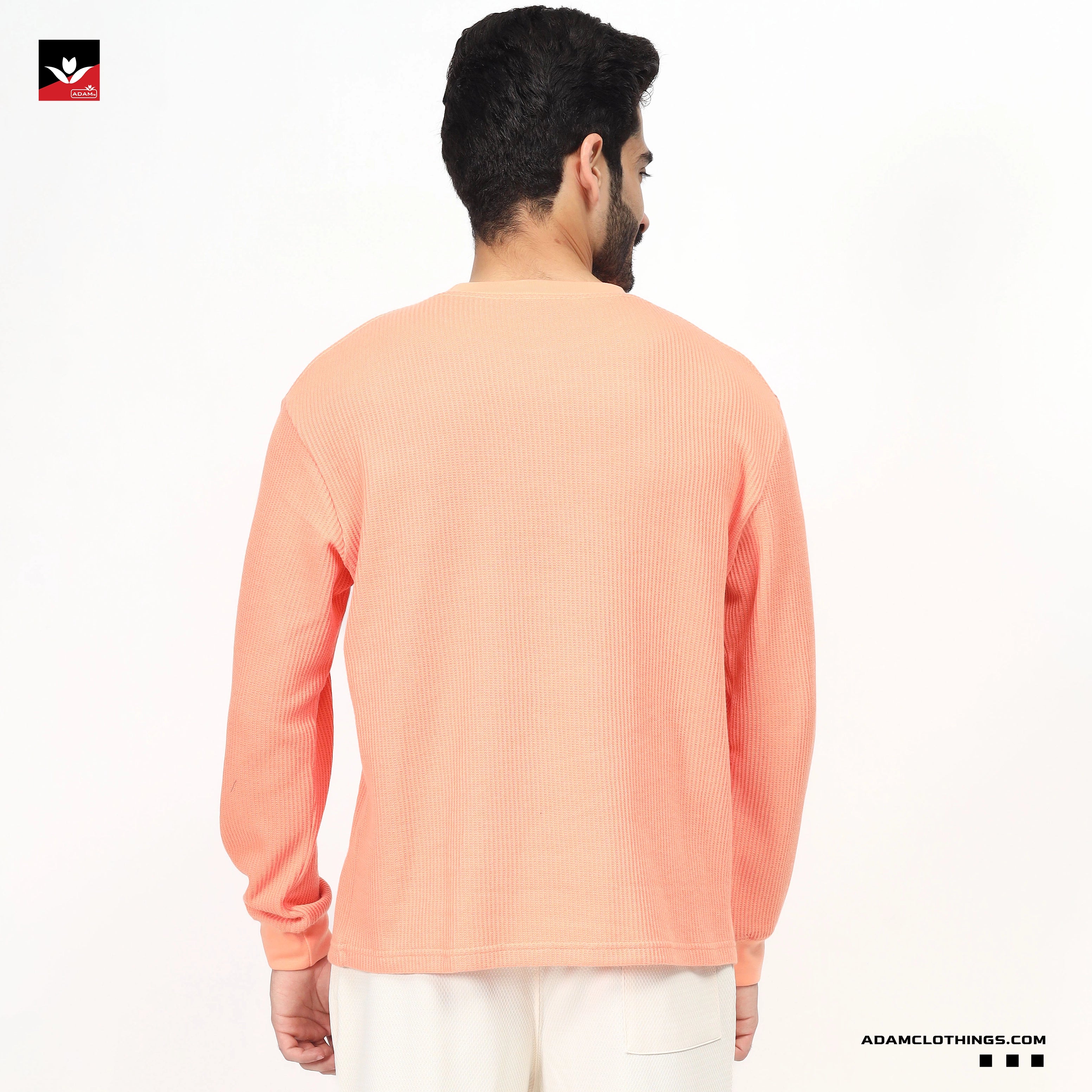 TEXTURED WAFFLE KNIT PEACH SWEATSHIRT