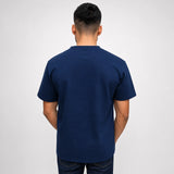 Mesh jumper tee navy back view showing relaxed silhouette and hem