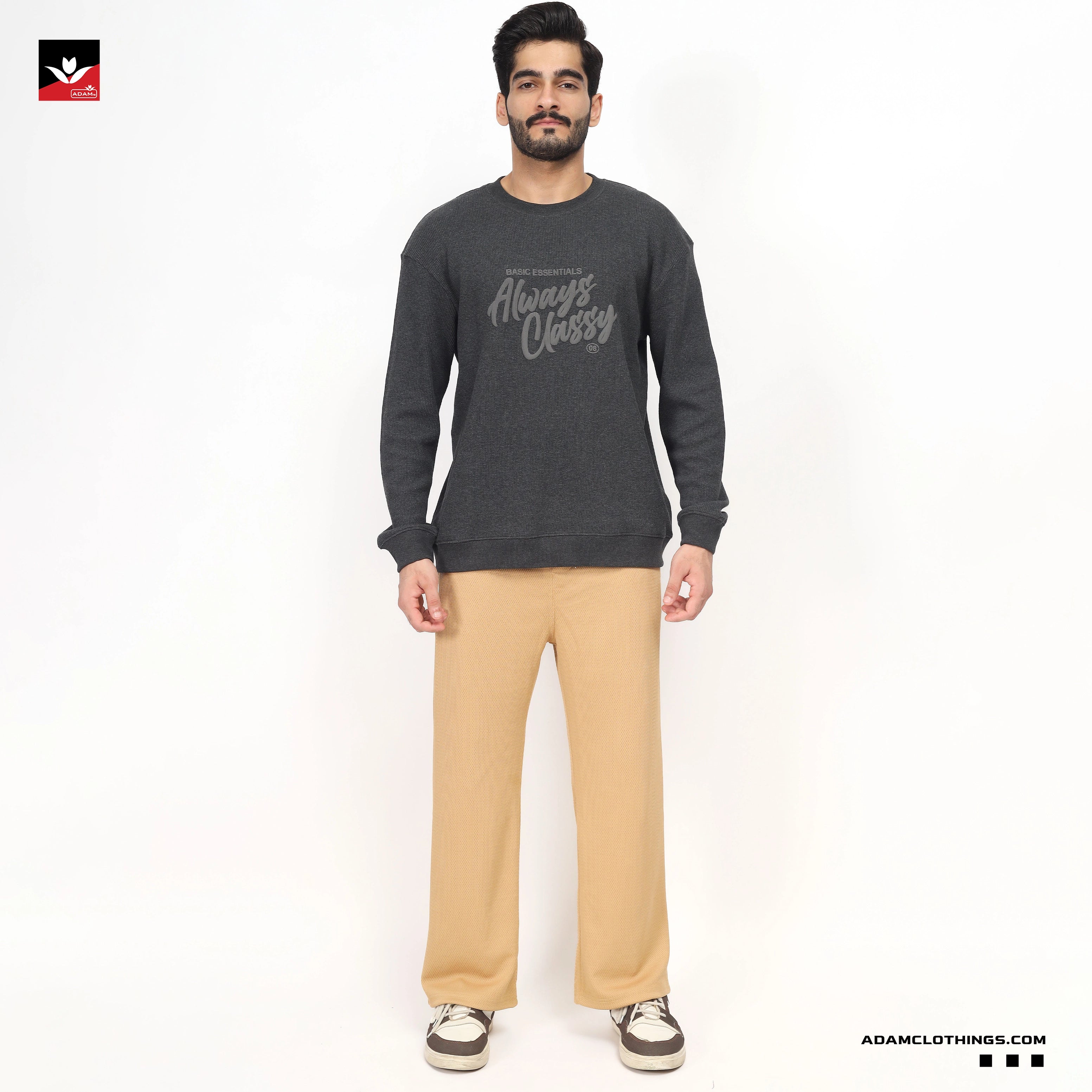 TEXTURED WAFFLE KNIT GRAPHIC SWEATSHIRT