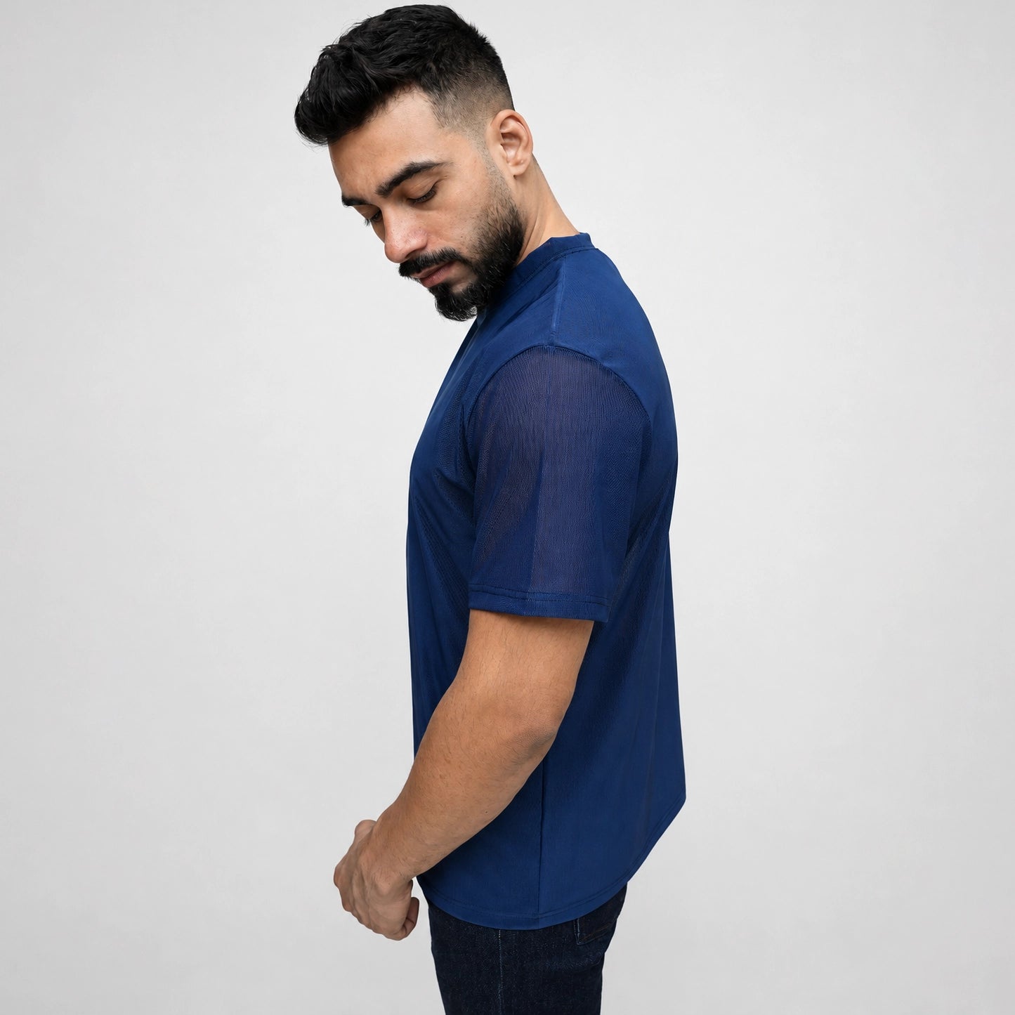Relaxed Fit Mesh Jumper Tee Navy – ADAM