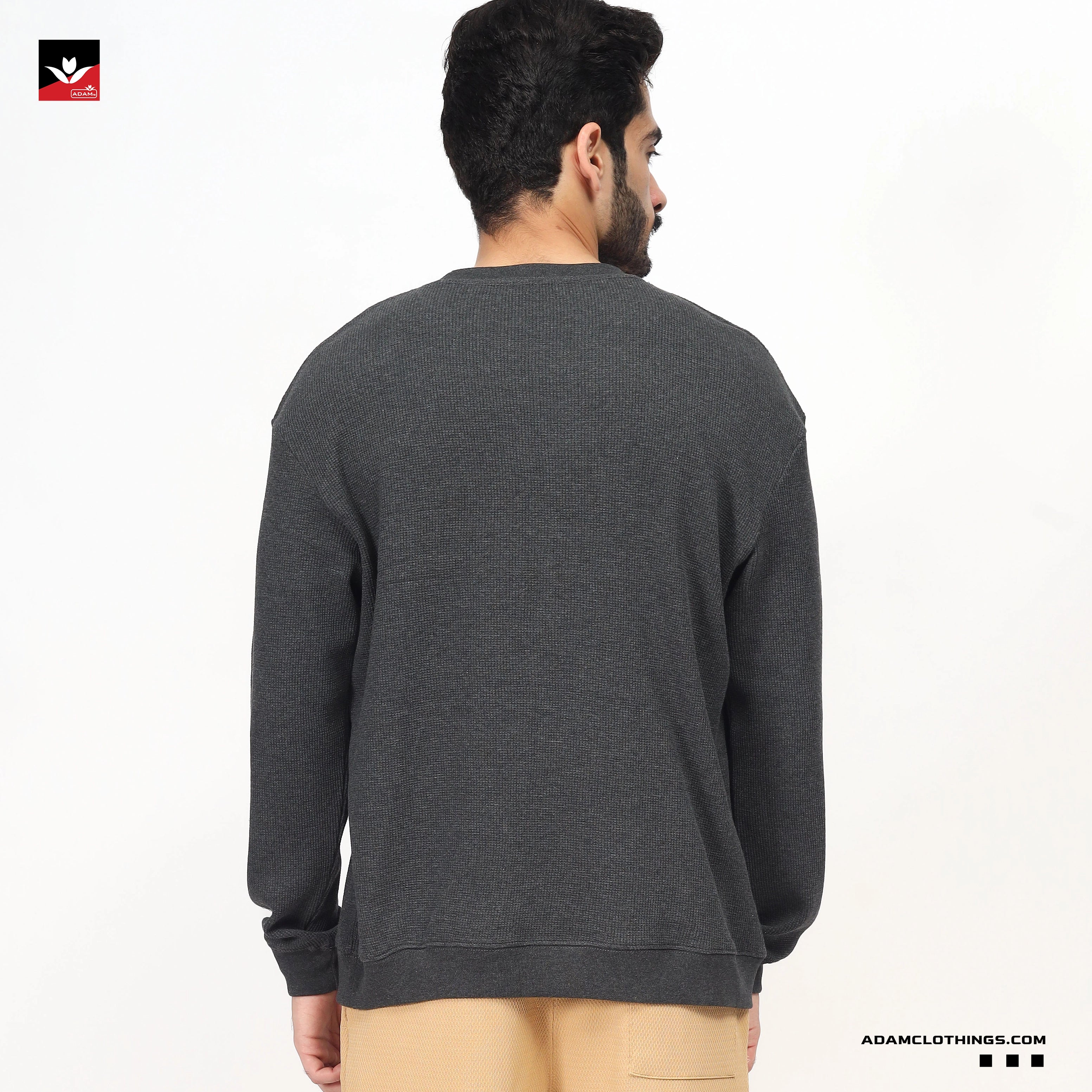 TEXTURED WAFFLE KNIT GRAPHIC SWEATSHIRT