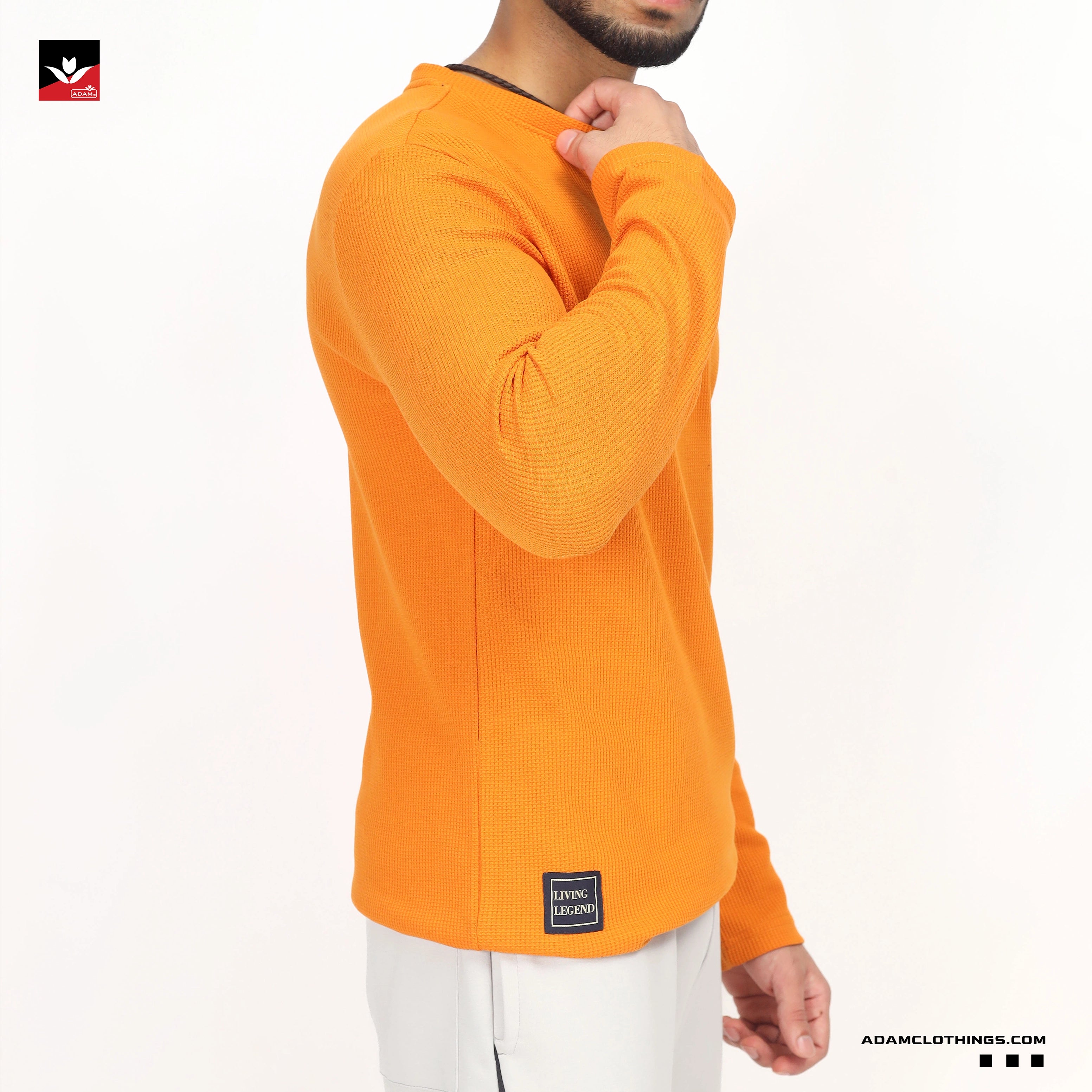 WAFFLE KNIT TEXTURED MUSTARD SWEATSHIRT