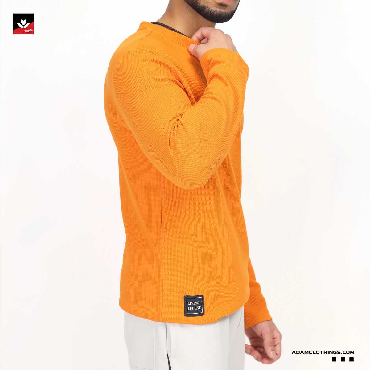 WAFFLE KNIT TEXTURED MUSTARD SWEATSHIRT