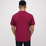 Maroon mesh jumper tee for men, back view showing fit and stitching