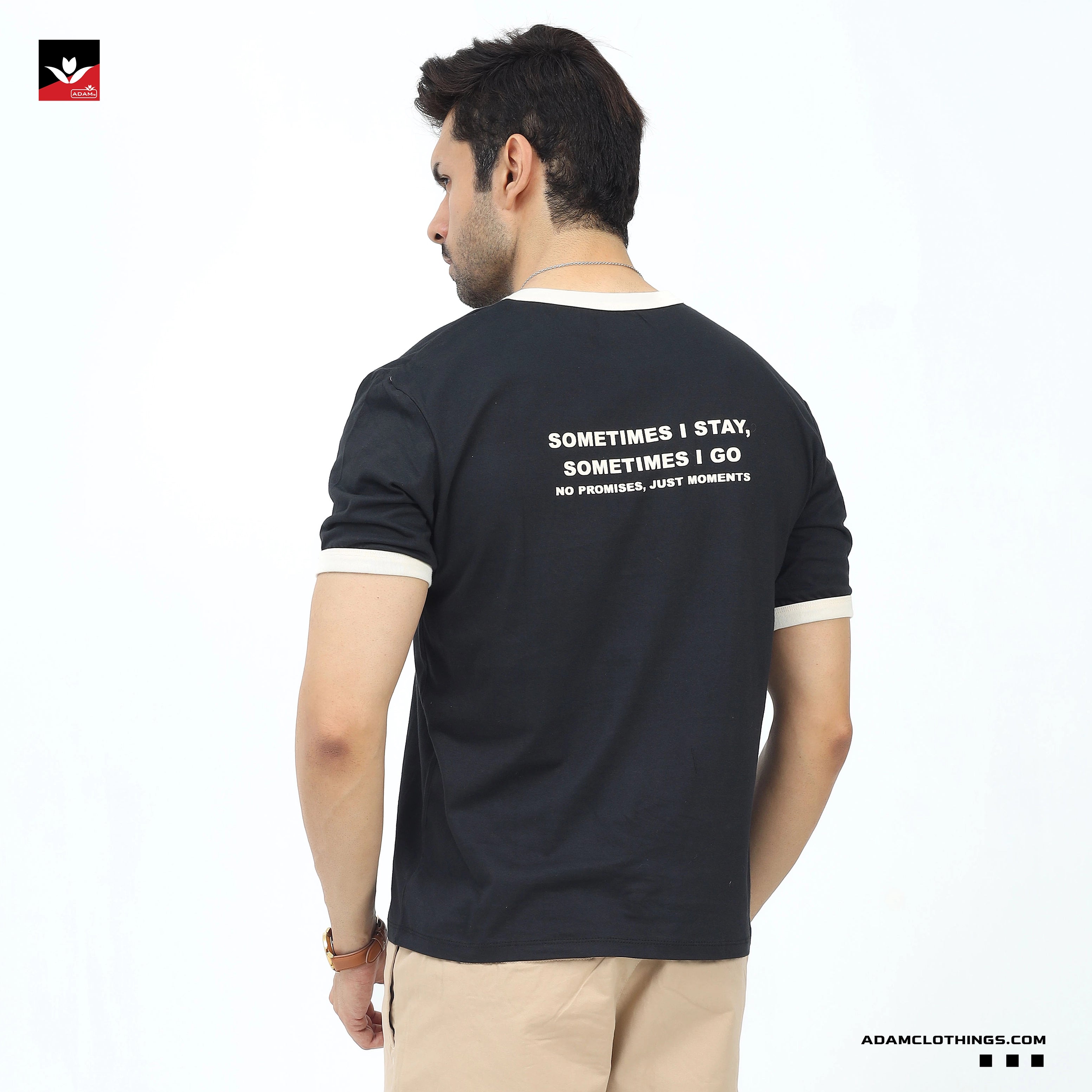 CONTRAST RIB BLACK TEE SHIRT