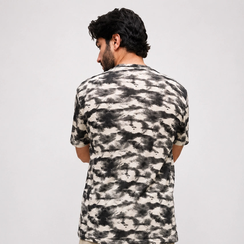 ADAM Printed Tee Shirt back view,  showing relaxed fit and stitching finish