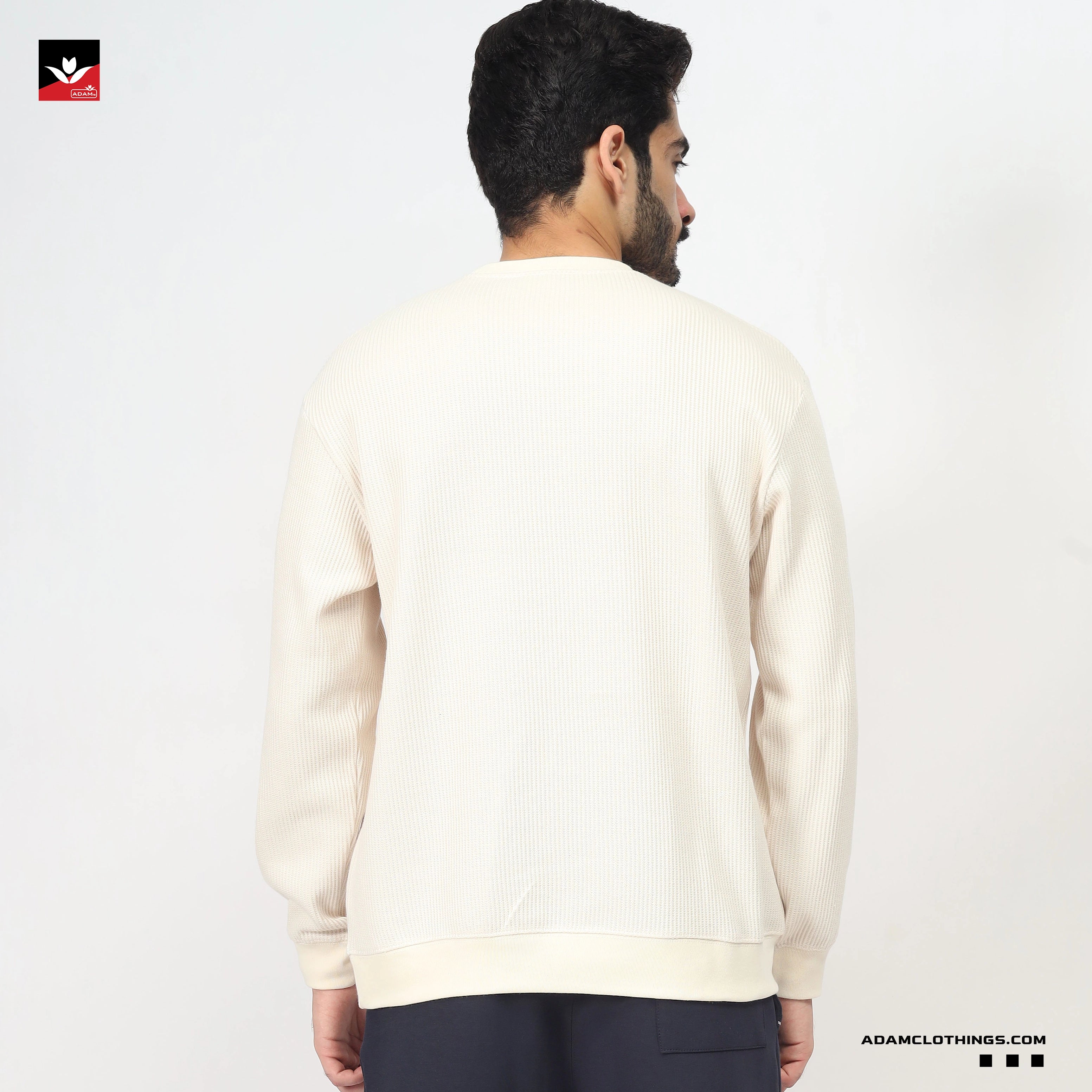 TEXTURED WAFFLE KNIT EMBROIDED SWEATSHIRT