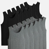 Men's 12 pack cotton vests in black and charcoal, sleeveless innerwear — Vest