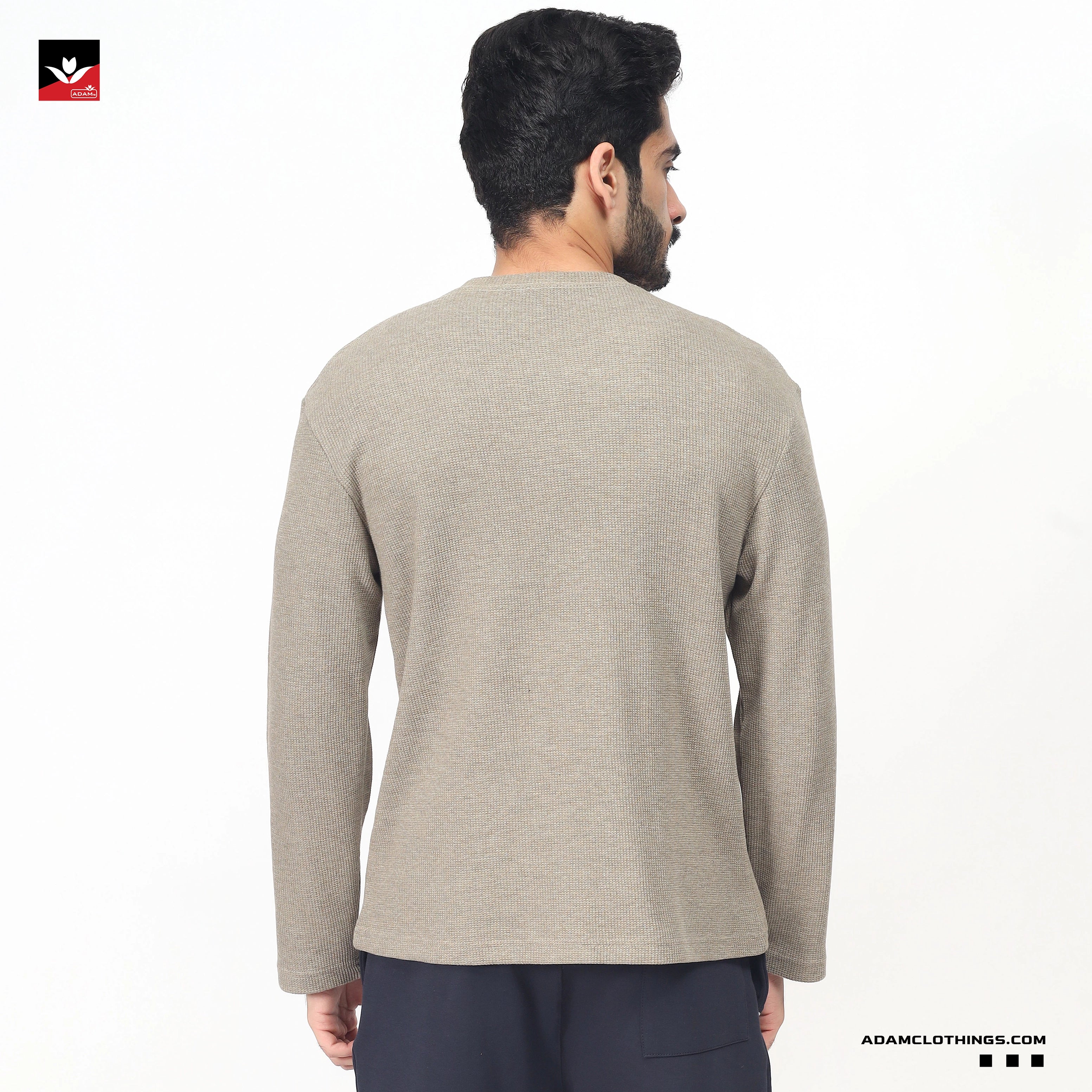 TEXTURED WAFFLE KNIT EMBROIDED SWEATSHIRT