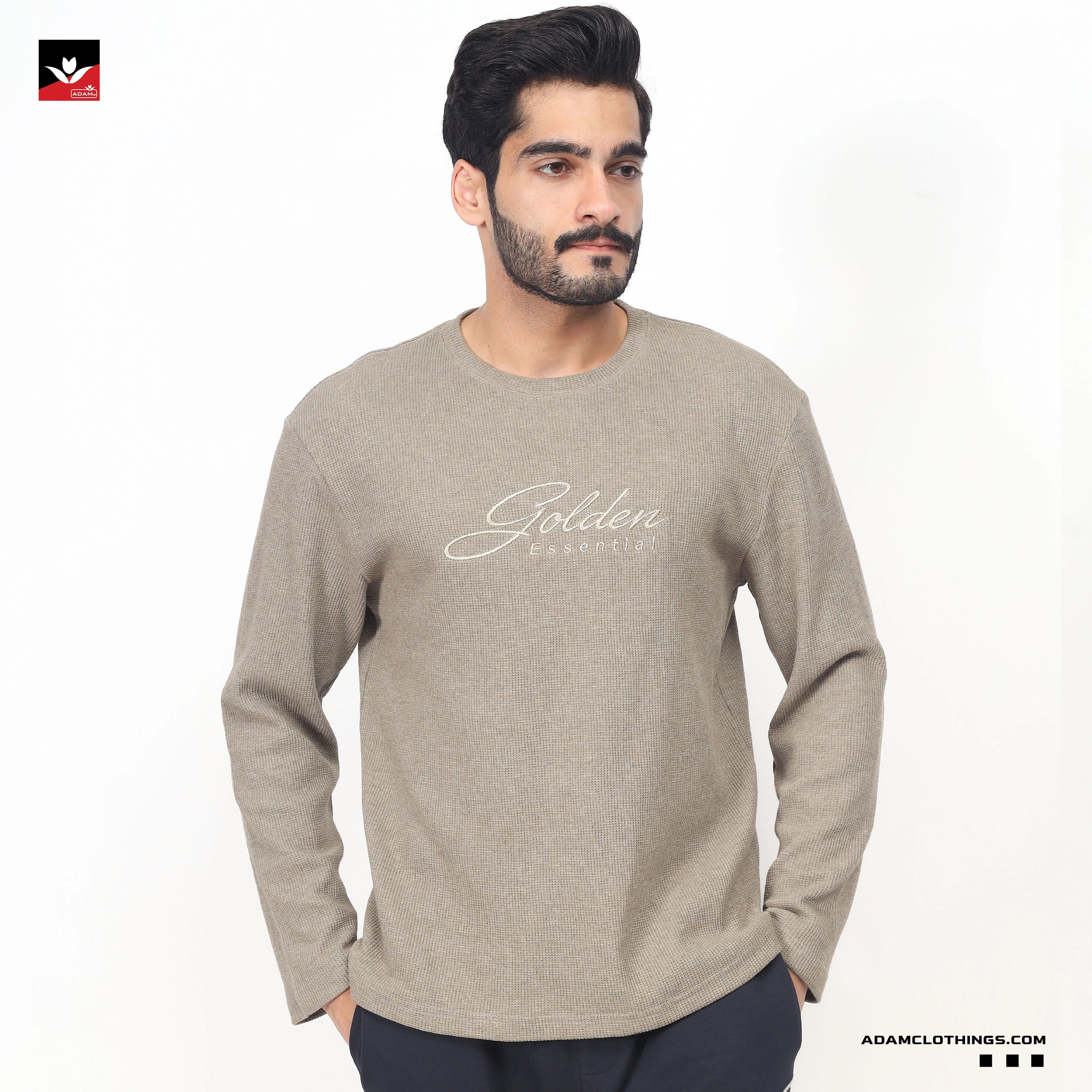 TEXTURED WAFFLE KNIT EMBROIDED SWEATSHIRT