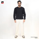 WAFFLE KNIT TEXTURED BLACK SWEATSHIRT