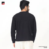 WAFFLE KNIT TEXTURED BLACK SWEATSHIRT