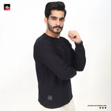 WAFFLE KNIT TEXTURED BLACK SWEATSHIRT