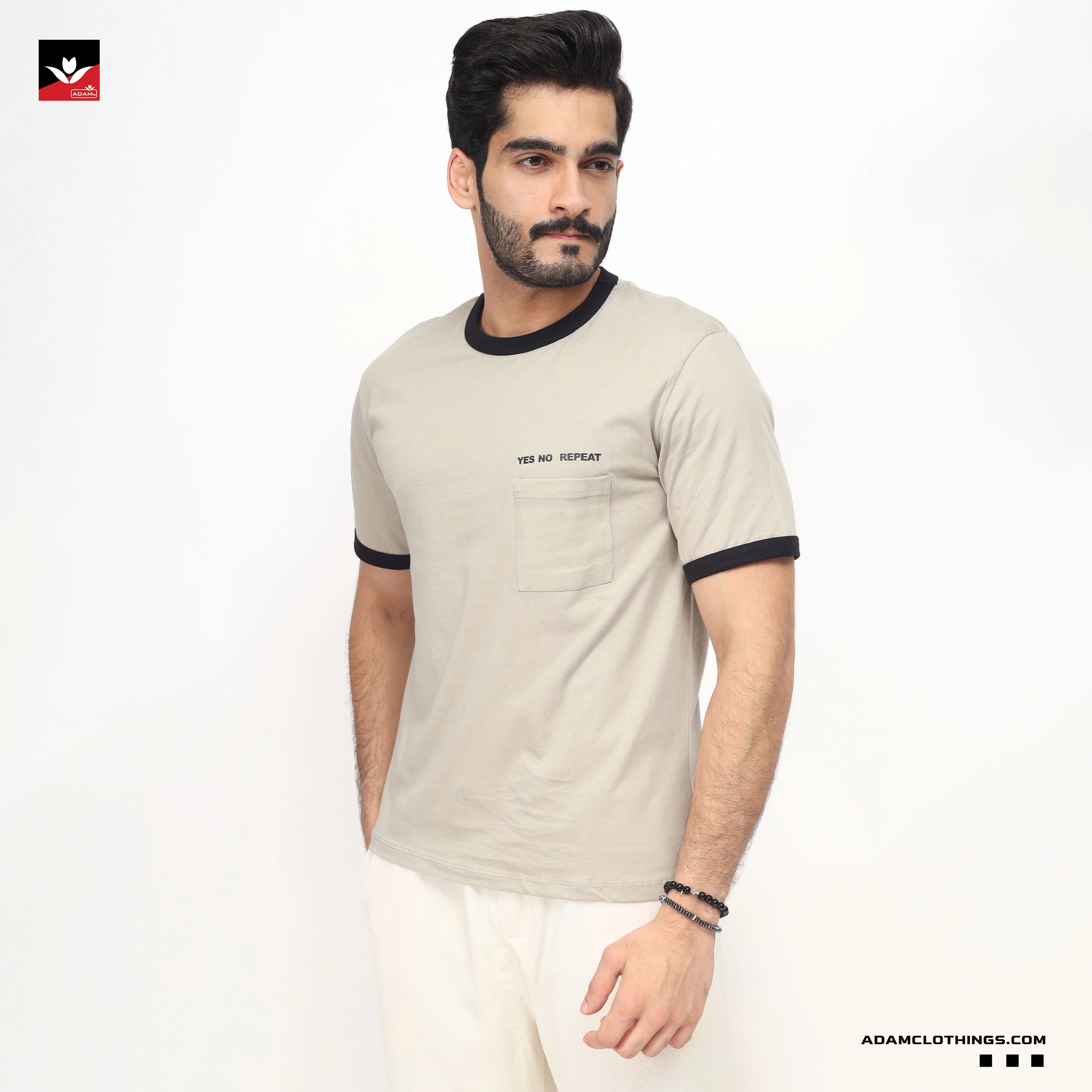 CONTRAST RIB KHAKI TEE SHIRT