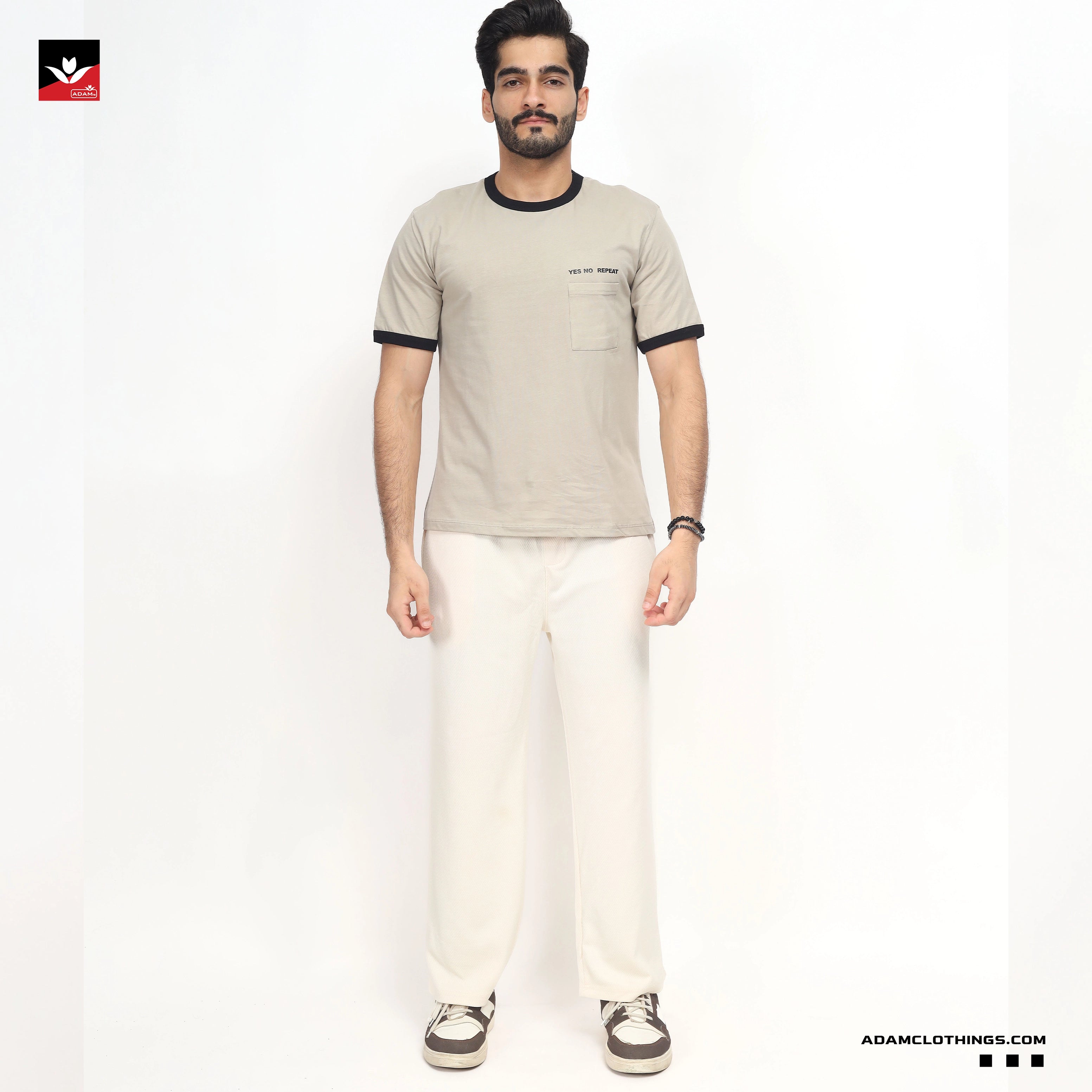 CONTRAST RIB KHAKI TEE SHIRT