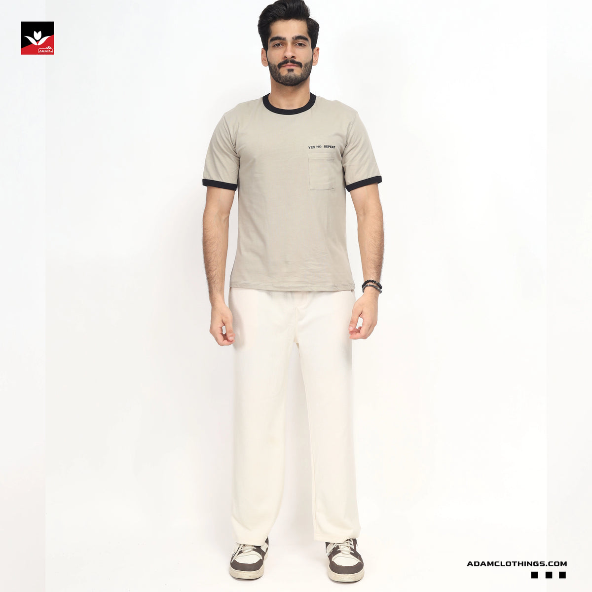 CONTRAST RIB KHAKI TEE SHIRT